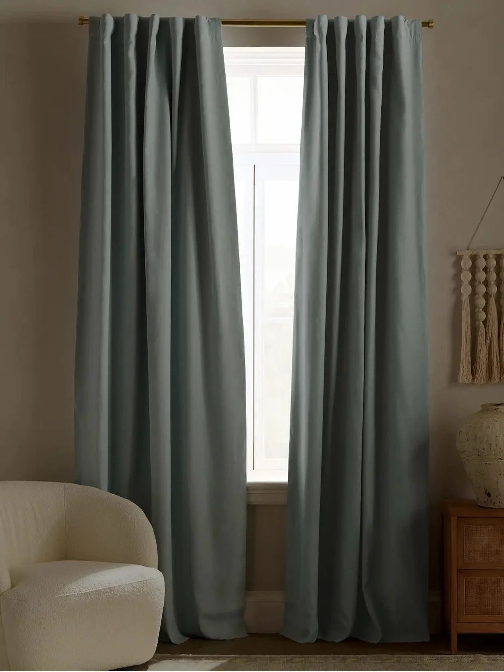 QUINCE Set Of 2 48x96 European Linen True Blackout Curtains Light Blue 9096
